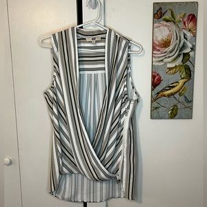 Etcetera Drape and Zipper Striped Blouse